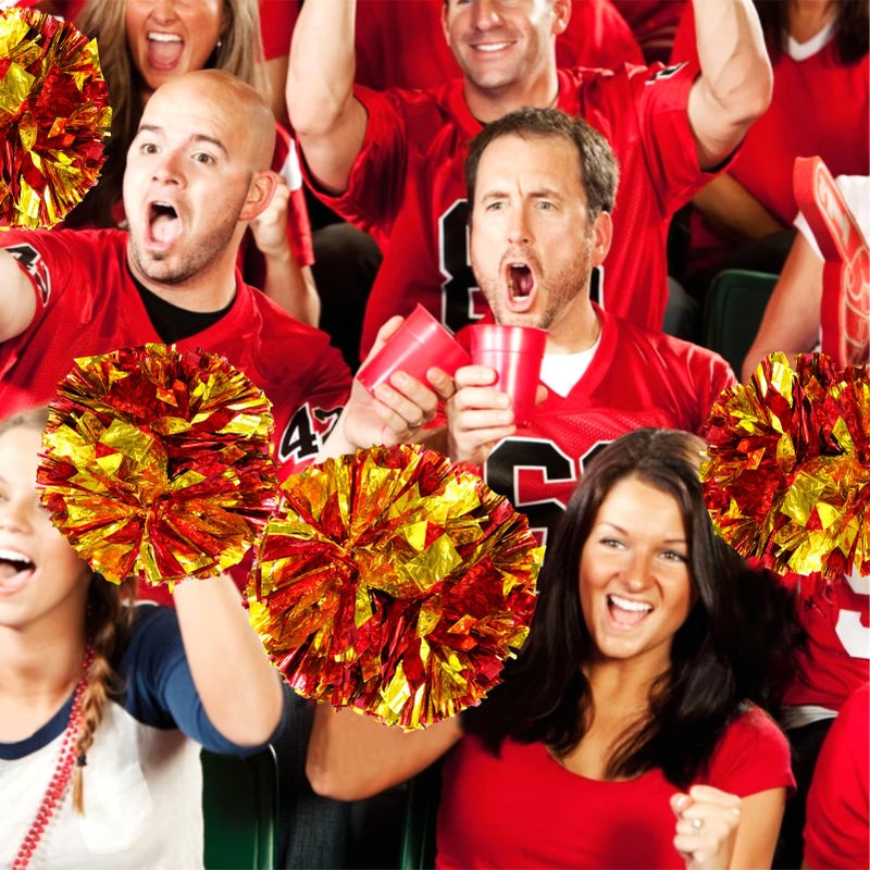 CREATIEE-PRO 4Pcs Metallic Cheerleading Pom Poms, 2 Pair Cheerleader Cheering Squad Pompoms for School Sports Dance Games Team Spirit Cheer - Image 5